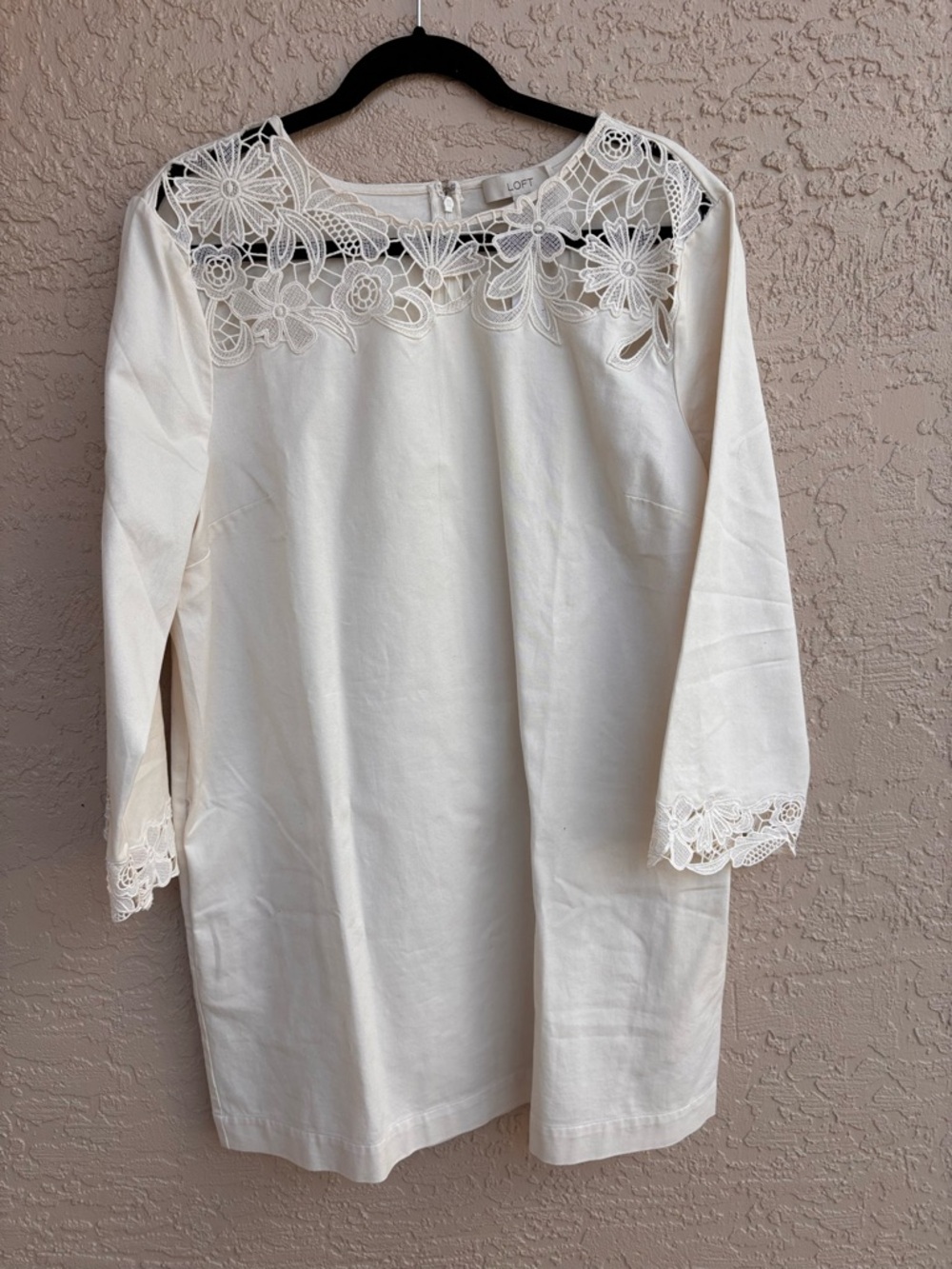 LOFT Cream Crochet Yoke Tunic Top